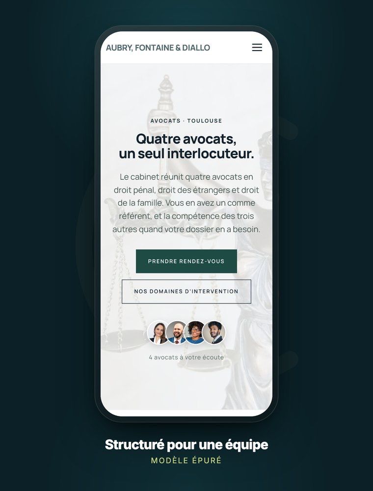 Page d'accueil du site Aubry, Fontaine et Diallo, Cabinet à plusieurs