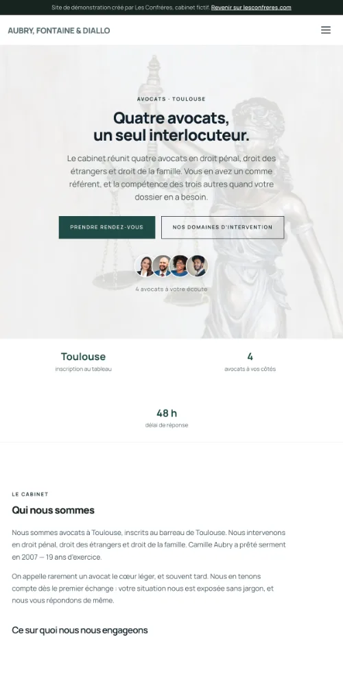 Aperçu mobile du site du cabinet Aubry, Fontaine & Diallo