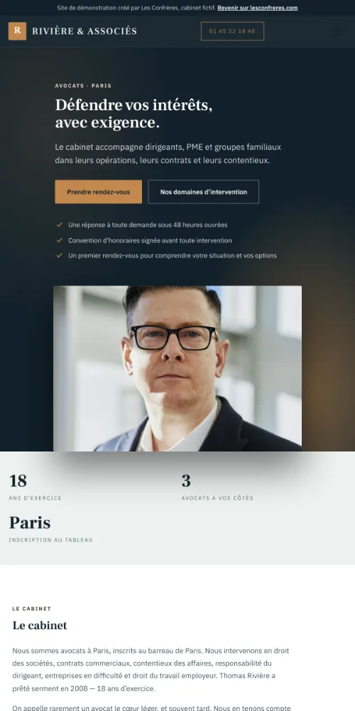 Aperçu mobile du site de Rivière & Associés